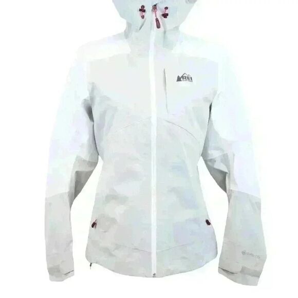 *RARE* REI Co-op White Gray Rainier Rain Jacket Zip Up Size XSmall - Picture 5 of 7